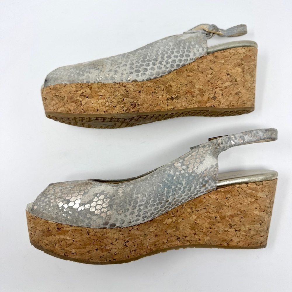 JIMMY CHOO Wedge Platform Sandals Suede Animal Print Slingback - Picture 12 of 15